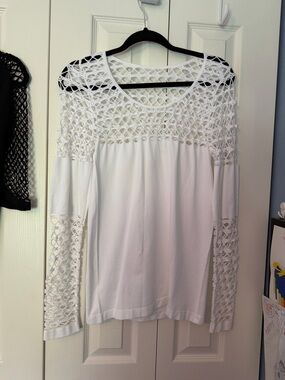 VENUS White Crochet Yoke Long-Sleeve Top